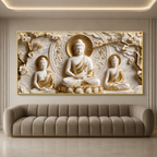 Divine Three Buddha Floral 3D Look Canvas Painting for Bedroom Wall Decor