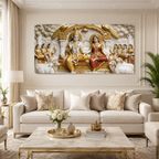 Magnificent Radha Krishna Darbar 3D Wall Decoration Premium Textured Relief Print Large Canvas Artwork