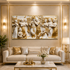 Elegant Modern 3D Wall Art Sculpted Marble Divine Radha Krishna and Gopis Canvas Painting