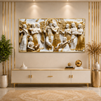 Elegant Modern 3D Wall Art Sculpted Marble Divine Radha Krishna and Gopis Canvas Painting