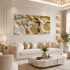 Auspicious 3D Golden Tree of Life Canvas Painting High End Vastu and Feng Shui Inspired Wall Art Decor