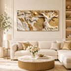 Auspicious 3D Golden Tree of Life Canvas Painting High End Vastu and Feng Shui Inspired Wall Art Decor