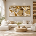 Auspicious 3D Golden Tree of Life Canvas Painting High End Vastu and Feng Shui Inspired Wall Art Decor