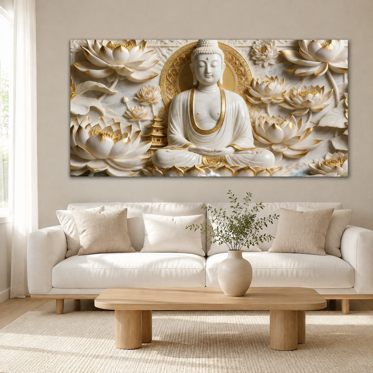 Divine Buddha Meditation 3D Look Canvas Wall Painting for Home and Office