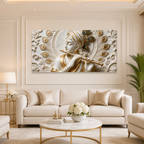 Divine Lord Krishna Playing Bansuri 3D Wall Decor Premium Artwork Large Canvas Painting for Home Décor
