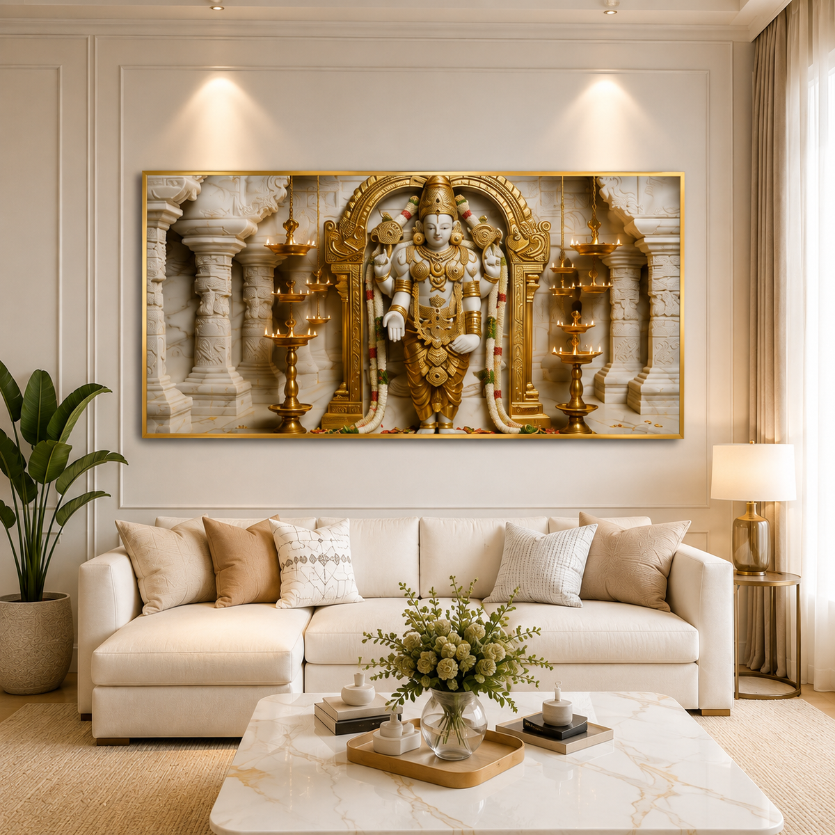 Spiritual Style 3D Relief Wall Painting Divine Lord Venkateswara Idol Artwork