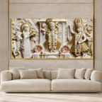 Divine Krishna with Cows and Lotus 3D Effect Canvas Painting for Wall Decoration