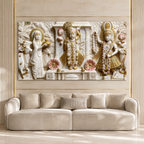Divine Krishna with Cows and Lotus 3D Effect Canvas Painting for Wall Decoration