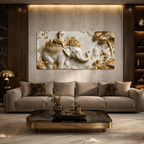 Royal Elephant Wall Art Featuring Golden Accents for Modern Living Room Decor