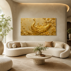 Artistic 3D Golden Peacock Embossed Canvas Frame Wall Decor Art