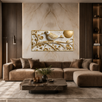 3D Wall Art with White Bird and Golden Sun Motif for Bedroom Canvas Painting