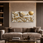 3D Wall Art with White Bird and Golden Sun Motif for Bedroom Canvas Painting
