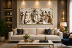Lord Krishna Flute Playing with Radha and Gopis Raas Leela Wall Art Modern Artwork for Luxury Living Room