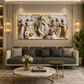 Lord Krishna Flute Playing with Radha and Gopis Raas Leela Wall Art Modern Artwork for Luxury Living Room