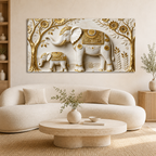 Artistic 3D Elephant Family Embossed Marble Canvas Frame Decor