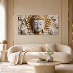 Divine Lord Buddha with Golden Lotus Frame Canvas Print for Home Interior