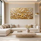 Royal Tree of Life 3D Painting with Golden Branches and White Floral Luxury Design