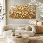 Royal Tree of Life 3D Painting with Golden Branches and White Floral Luxury Design