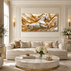 Modern 3D Galloping Horse Wall Painting with White Horse Sculpture Effect for Home Interior
