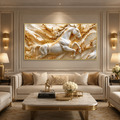 Modern 3D Galloping Horse Wall Painting with White Horse Sculpture Effect for Home Interior