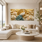 Beautiful 3D Peacock Painting with Rich Blue Green Feather Wall Decor for Living Room