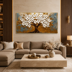 Luxury Golden Floral Tree 3D Embossed Canvas Decor Frame Home