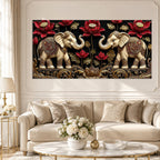 Elegant Double Elephant Lotus 3D Wall Art for Modern Living Room