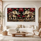 Elegant Double Elephant Lotus 3D Wall Art for Modern Living Room