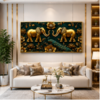 Modern Golden Elephants Emerald Green 3D Canvas Painting