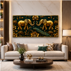 Modern Golden Elephants Emerald Green 3D Canvas Painting