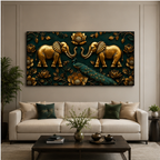 Modern Golden Elephants Emerald Green 3D Canvas Painting