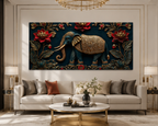 Luxury Elephant 3D Wall Painting with Golden Artwork and Red Lotus Flowers