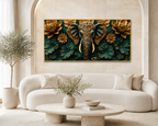Premium 3D Ganesha Painting with Detailed Golden Ornaments and Decorative Flowers for Modern Living Room