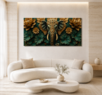 Premium 3D Ganesha Painting with Detailed Golden Ornaments and Decorative Flowers for Modern Living Room