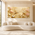 Serene Lotus Flowers and Birds 3D Wall Art Painting for Luxury Living Room