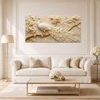 Royal White Peacock 3D Painting with Gold Accents for Living Room Wall Decor