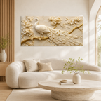Royal White Peacock 3D Painting with Gold Accents for Living Room Wall Decor