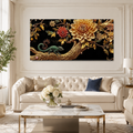 Elegant 3D Chameleon Tree Painting with Gold Floral Details for Luxury Living Room