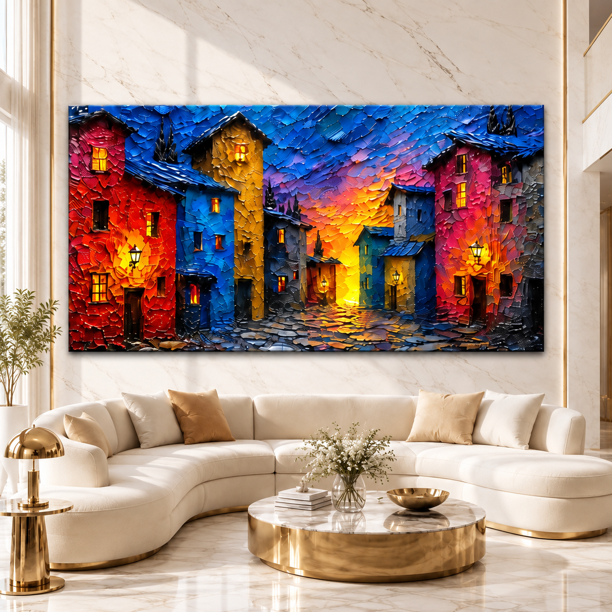 Modern Colorful City Streetscape Wall Hanging Decor Canvas Art