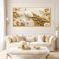 Premium 3D Peacock Artwork with Gold Feather Details and White Floral Embossed Texture for Home