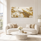 Premium 3D Peacock Artwork with Gold Feather Details and White Floral Embossed Texture for Home