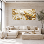 Premium 3D Peacock Artwork with Gold Feather Details and White Floral Embossed Texture for Home