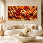 Premium 3D Autumn Flower Wall Art Painting with Golden Leaves for Home Decor