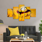 Pair of Cranes over an Autumn Field Canvas Bedroom Wall Painting Decor Mantra
