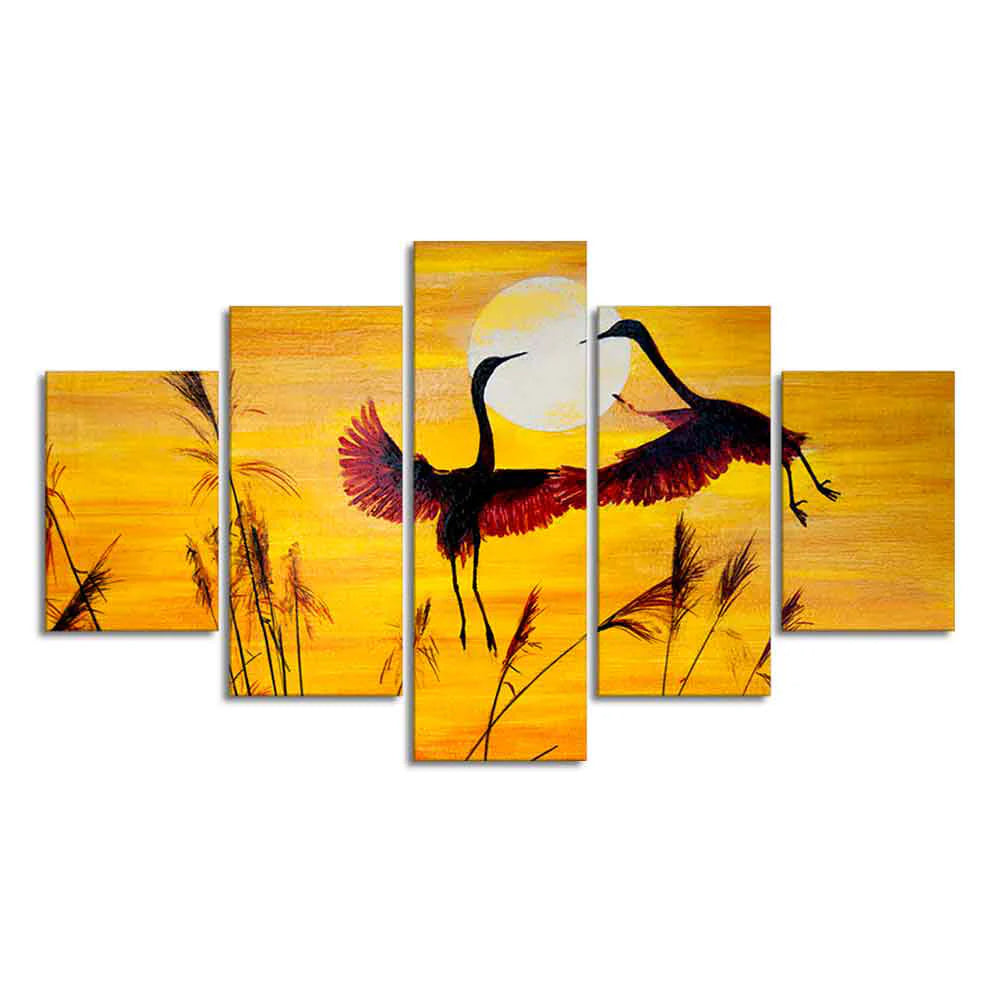 Pair of Cranes over an Autumn Field Canvas Bedroom Wall Painting Decor Mantra