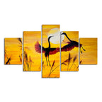 Pair of Cranes over an Autumn Field Canvas Bedroom Wall Painting Decor Mantra