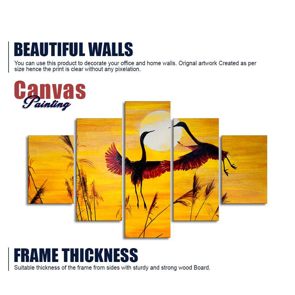 Pair of Cranes over an Autumn Field Canvas Bedroom Wall Painting Decor Mantra