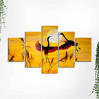 Pair of Cranes over an Autumn Field Canvas Bedroom Wall Painting Decor Mantra