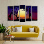 Pair of Giraffe at Night Canvas Wall Painting Set of Five Pieces DECORMANTRA