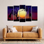 Pair of Giraffe at Night Canvas Wall Painting Set of Five Pieces DECORMANTRA